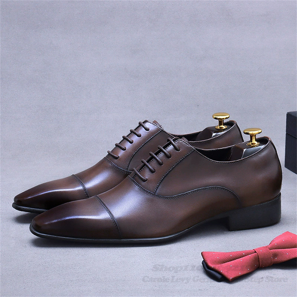 Men'S Shoes For Suits - 男性オックスフォード革靴新しいビジネススーツ牛革本革レトロスクエアトゥレースアップエレガントカジュアルフォーマルドレスシューズ