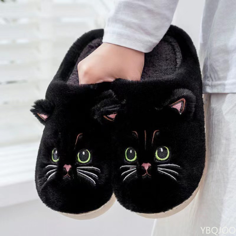 Men Shoes For Winter - 新しい秋冬綿スリッパ男性と女性のカップル漫画子猫屋内ぬいぐるみ平底ホーム暖かさ女性の綿モップ