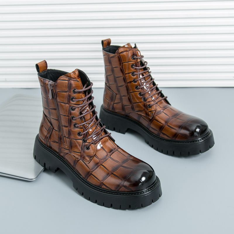 Men Shoes Brand - 夏のメンズファッションチェルシーブーツブラックブラウンアメリカンレースアップビジネスオフィスブランドブーツトレーニングシューズサイズ38-46メンズブーツ