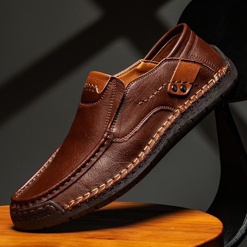 Men'S Shoes Clearance Sale - 手作り革メンズシューズカジュアル快適な男性ローファースリップオン革靴男性フラットホット販売屋外ウォーキングシューズ男
