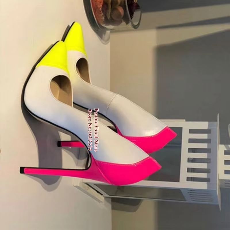 Men'S Shoes Yellow And Black - セクシーなポインテッドトゥ パッチワーク ドレスシューズ イエロー ブラック ピンク