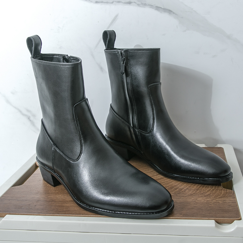 Men Shoes Brand - メンズ用ニューエンGLISHスタイルチェルシーロングブーツ、ブラック高級ブランドメンズシューズ、ラバーカジュアルシューズ、メンズレザーウィンターブーツ