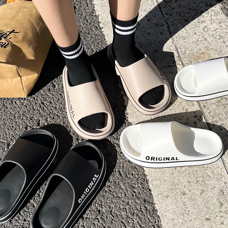 Men'S Shoes For Summer - メンズ厚底室内浴室滑り止めシューズ夏カップルサンダルフェシロエット女性レタースリッパビーチスライドソリッドカラー