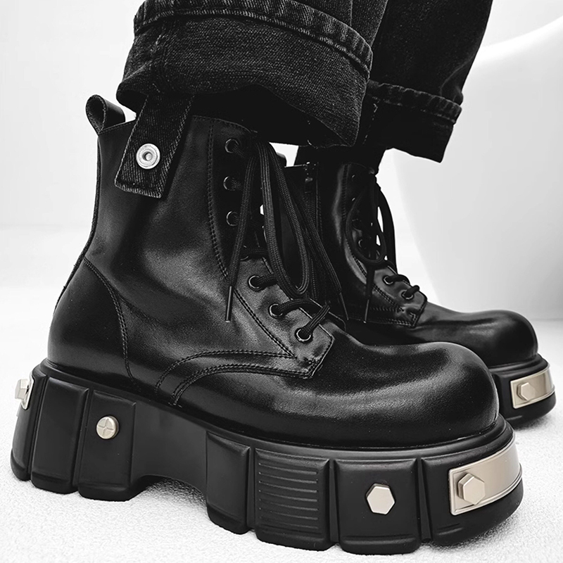 Men Shoes Brand - イタリアブランドデザイナーハイプラットフォームブーツ男性用ファッションソフトレザーシューズカウボーイ春秋ブーツスタイリッシュなオートバイボタス
