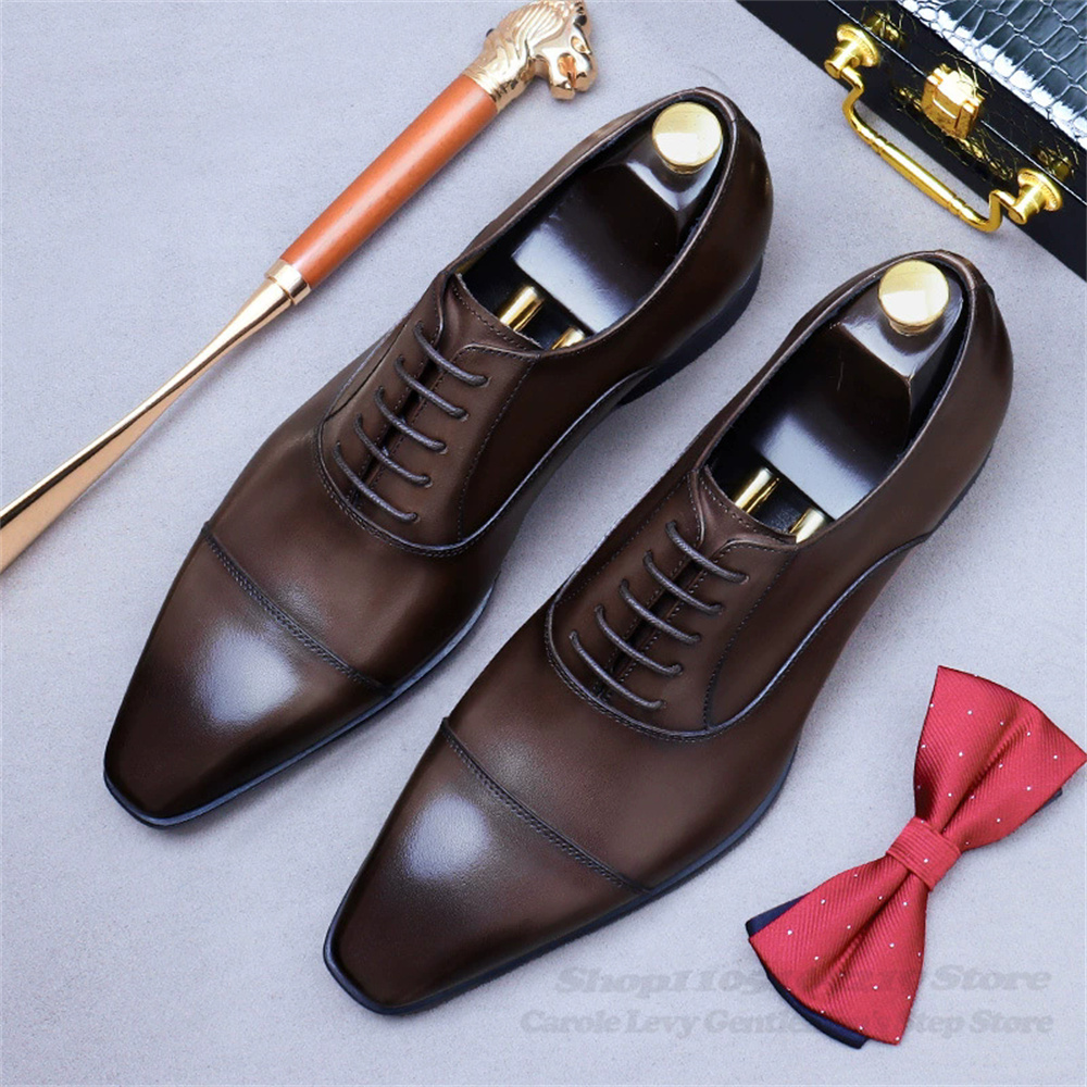 男性オックスフォード革靴新しいビジネススーツ牛革本革レトロス - Men'S Shoes For Suits のレビューと価格