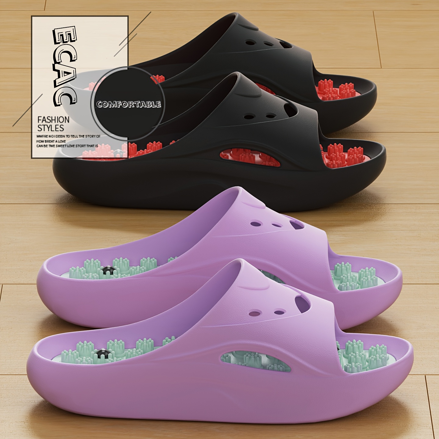 女性男性用EVAマッサージスリッパ厚底バスルームスライド滑り - Men Shoes Size To Women のレビューと価格