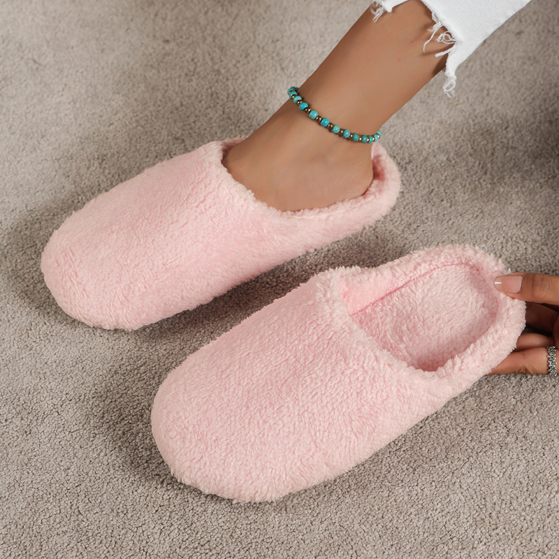 シンプルな無地のつま先が閉じた男女兼用室内用静音コットンスリ - Men Shoes For Winter のレビューと価格