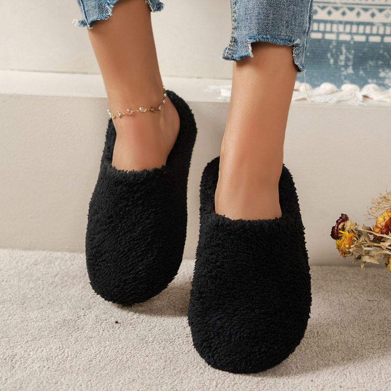 シンプルな無地のつま先が閉じた男女兼用室内用静音コットンスリ - Men Shoes For Winter のレビューと価格