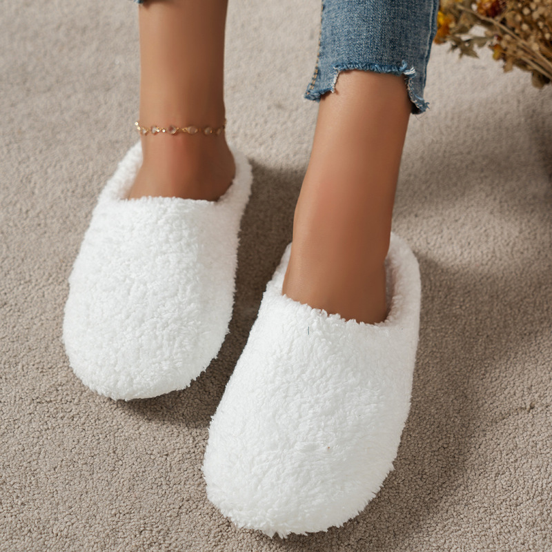 シンプルな無地のつま先が閉じた男女兼用室内用静音コットンスリ - Men Shoes For Winter のレビューと価格