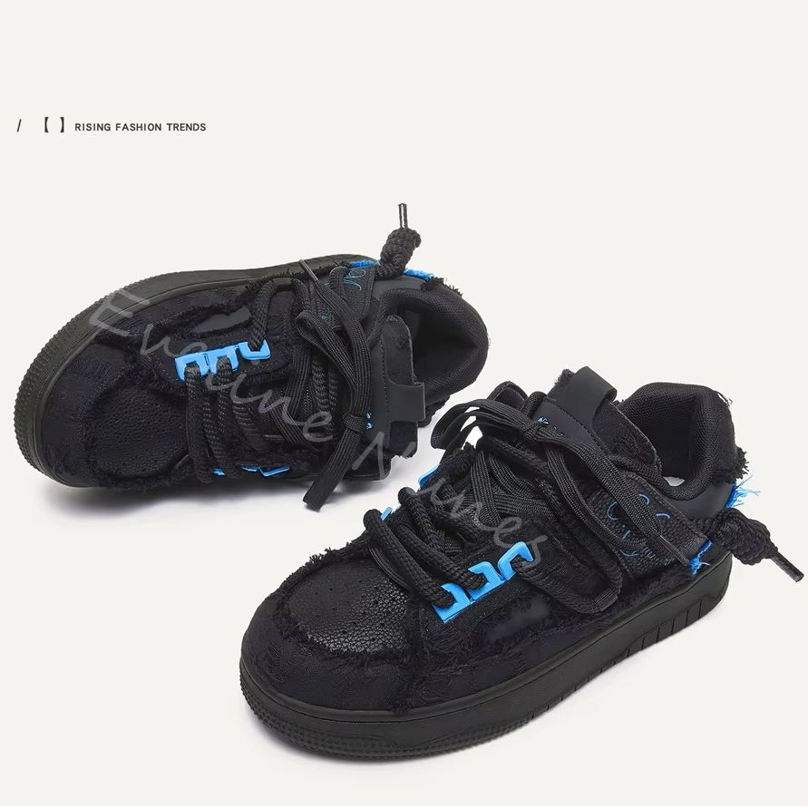 黒のフリンジ加工ローエッジプラットフォームスケートシューズ  - Men Shoes For Winter のレビューと価格