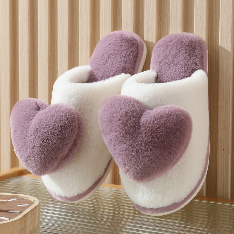 冬暖かいハート柄綿スリッパ女性屋内カジュアル快適なサンダル男 - Men Shoes For Winter のレビューと価格