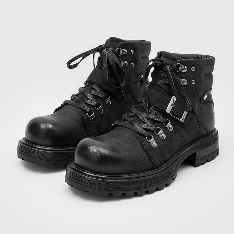 ブランド男性革ブーツオートバイ雪カウボーイフラットプラットフ - Men Shoes Brand のレビューと価格