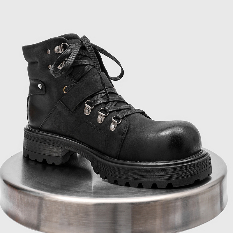 ブランド男性革ブーツオートバイ雪カウボーイフラットプラットフ - Men Shoes Brand のレビューと価格