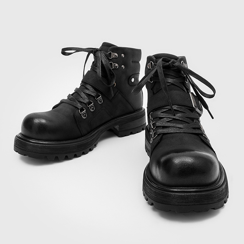 ブランド男性革ブーツオートバイ雪カウボーイフラットプラットフ - Men Shoes Brand のレビューと価格