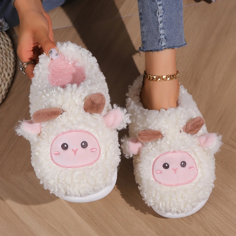 冬素敵な小さな羊のスリッパ女性男性用かわいい子羊ぬいぐるみホ - Men Shoes For Winter のレビューと価格