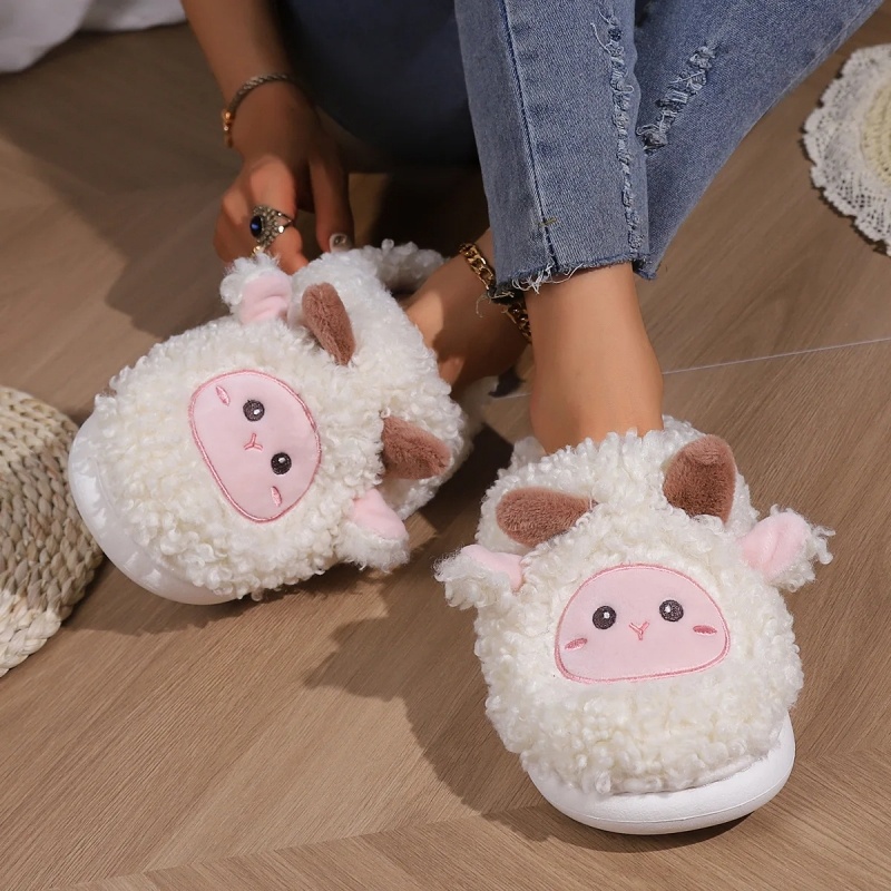 冬素敵な小さな羊のスリッパ女性男性用かわいい子羊ぬいぐるみホ - Men Shoes For Winter のレビューと価格
